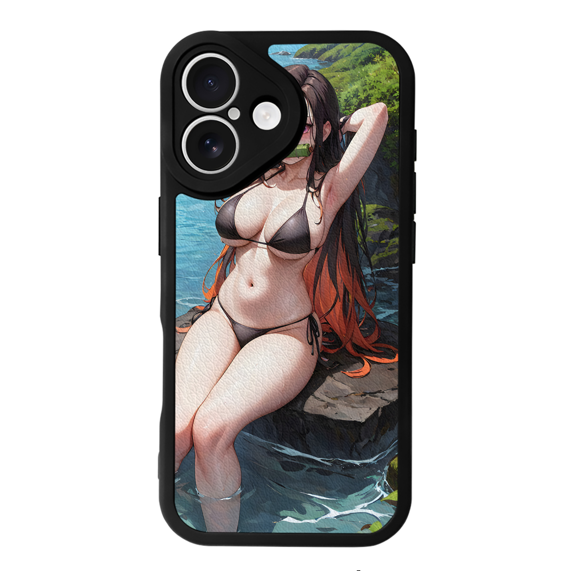 （画像用） 鬼滅の刃（きめつのやいば）竈門 禰󠄀豆子／かまど ねずこ Kamado Nezuko 【iPhone 16シリーズ対応】シリコンスマホケース（レザー調） 材質：シリコン